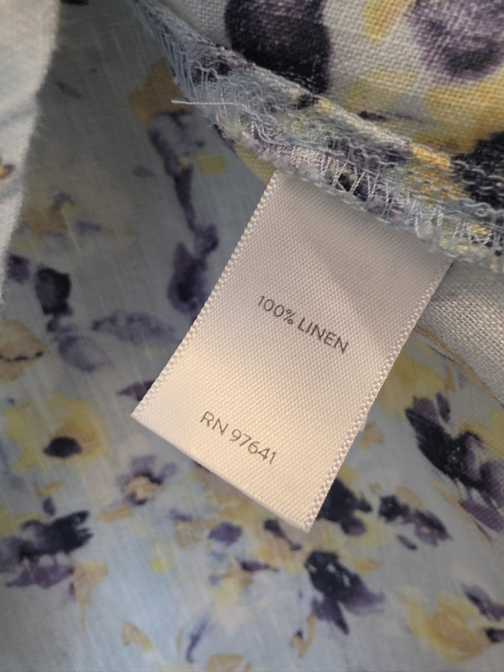 J. Jill Love Linen Tunic Top Light Blue Yellow Floral Button Down Peasant Blouse - Picture 7 of 7